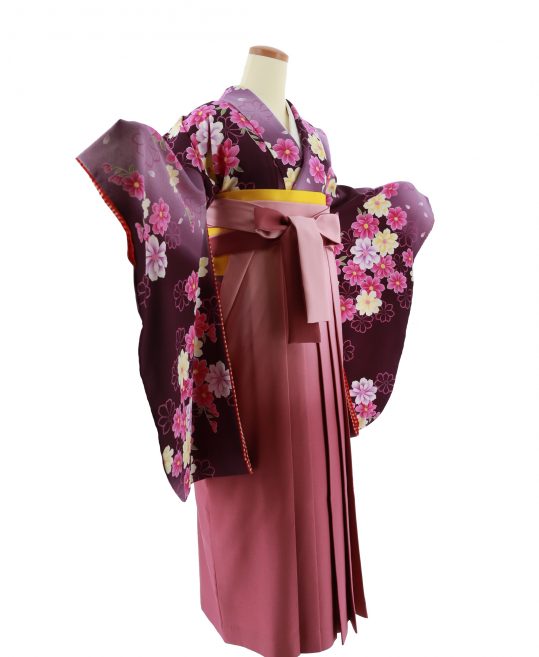 卒業式袴レンタルNo.623[ガーリー]紫グラデ・赤紫白マーガレット
